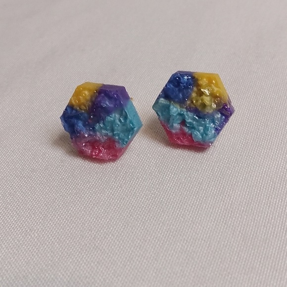 Hand Crafted Jewelry - Hand Crafted Multicolor Hexagon Earrings